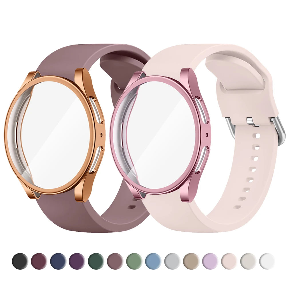 Quality Case+Silicone Strap For Samsung Galaxy Watch 4 5 6 7 40mm 44mm Band Screen Protective Cover Bumper For Galaxy Watch 4 5 6 7