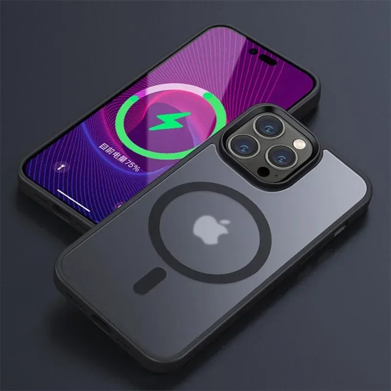 Matte Translucent Phone Case For iPhone 16 15 14 13 11 12 Pro Max Plus Magnetic Case For Magsafe Wireless Charging Cover