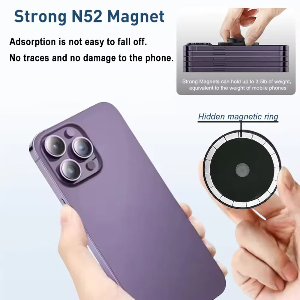 Magnetic Folding Mobile Phone Grip Holder Socket Support for iPhone 12 13 14 15 16 Ring Finger Expanding Stand
