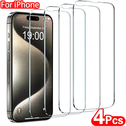 4Pcs Tempered Glass For iPhone 5-16, Protective Glass Film