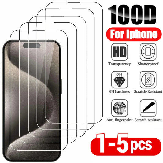 1-5Pcs Tempered Glass For iPhone 11, 12, 13, 14, 15, 16