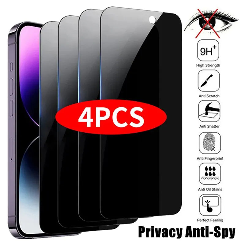 4PCS Privacy Screen Protector for iPhone 11/ iPhone 12/ iPhone 13/ iPhone 14/ iPhone 15/ iPhone 16 Tempered Glass